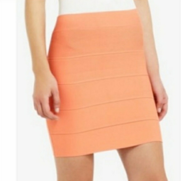 BCBGMaxAzria Simone Power Bandage Mini Skirt - Neon Orange - Picture 10 of 10